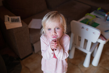 Little 4 Year Old Blonde Girl Begging and Saying Please