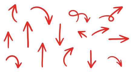 A collection of red hand-drawn arrows.