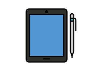 Tablet digital con lápiz óptico para diseño y productividad sobre fondo blanco