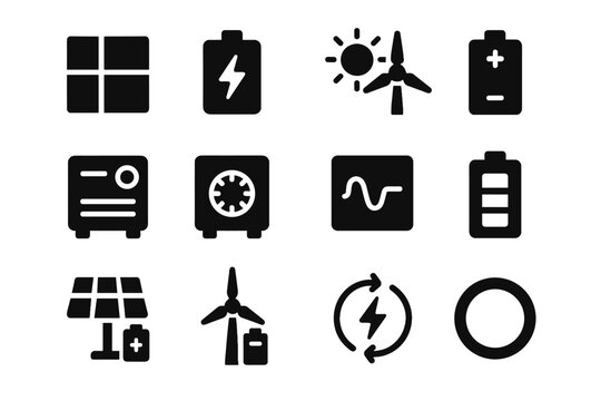 Charge gradients icons outlines thickness renewable vector battery tile optional energy icon