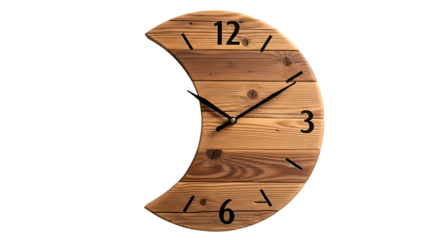 Crescent Shaped Wooden Clock with Numbers.