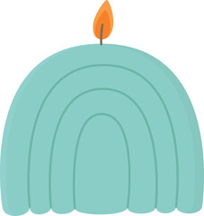Blue decorative candle in arch shape isolated on white. Illustration of object for relaxation and cozy