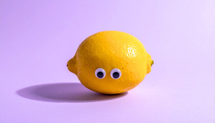 Funny lemon fruit with eyes playful vitamin c healthy food concept