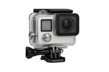 Action camera in waterproof housing for extreme sports