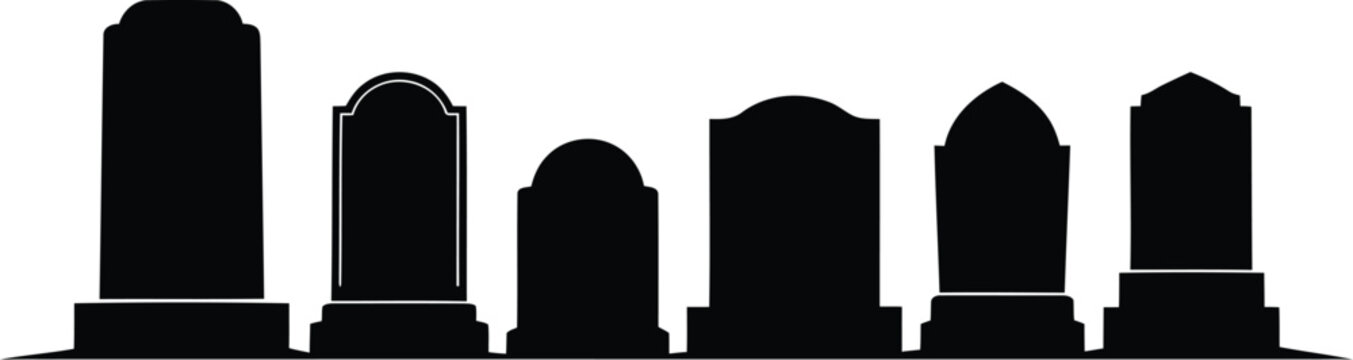 Collection of various tombstone silhouettes against a white background