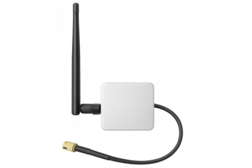 Wireless router antenna with cable on transparent background