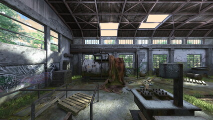 廃墟倉庫　3DCGレンダリング