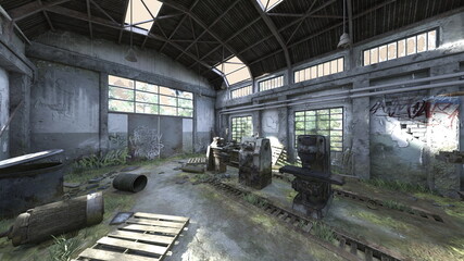 廃墟倉庫　3DCGレンダリング