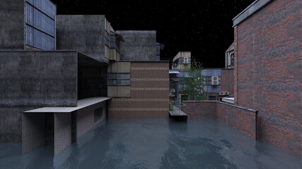 水没した都市　3DCGレンダリング