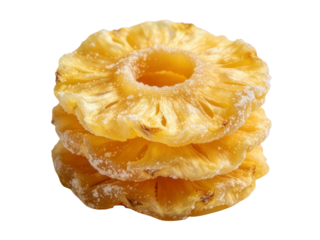 Dried pineapple rings stacked isolated on transparent background
