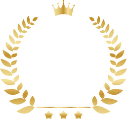 Golden laurel wreath frame with crown stars and award line emblem