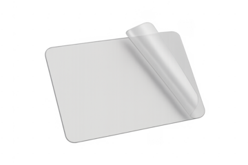 Blank white rectangular sticky label peeling corner