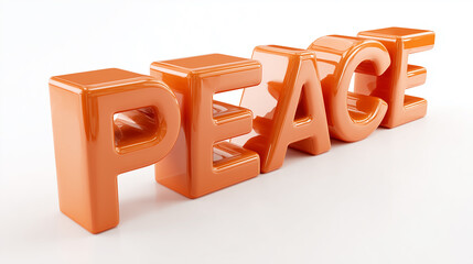 Glossy orange 3d peace typography on a white background