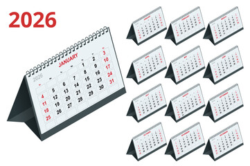 Calendar planner for 2026. 2026 calendar design, set of 12 months. Elegant yearly planner layout for business, corporate documents, reports and modern scheduling systems.