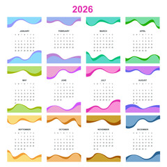 Calendar planner for 2026. 2026 calendar design, set of 12 months. Elegant yearly planner layout for business, corporate documents, reports and modern scheduling systems.