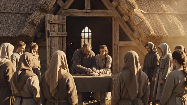 Medieval Feast - A Gathering of People Sharing Bread and Community.