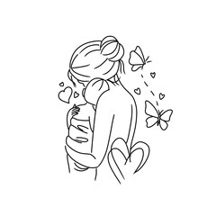 Handdrawn mother and baby