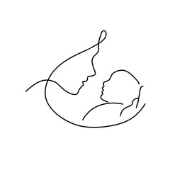 Minimalist Mother and Baby Line Art Illustration, Hand Drawn Motherhood Vector