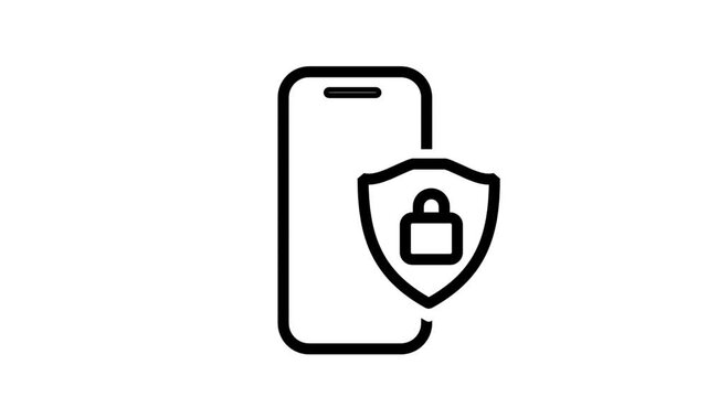 Animated smartphone icon with a security shield and lock. Perfect for mobile data protection, cyber security, and privacy concept videos.
