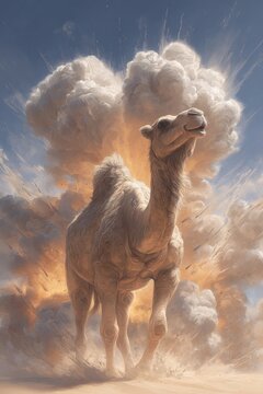 Joyful Hump Day Celebration - Cheerful Camel Surrounded by Desert Vibes on a Wednesday