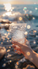 Soap bubbles floating in water close-up