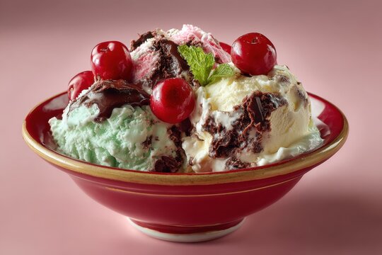 Deliciously Creamy Spumoni Dessert: A Colorful Bowl of Cherry and Chocolate Delight