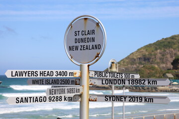 town sign from St Clair beach in Dunedin, New Zealand