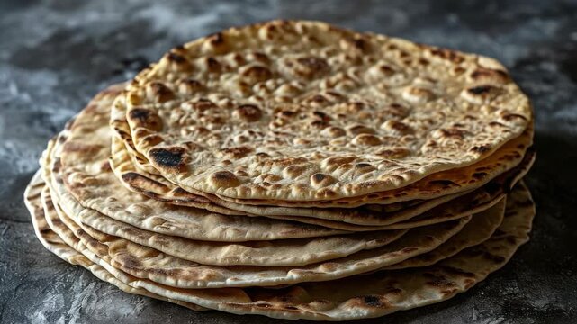 Homemade chapatis stacked and ready to serve. Simple yet delicious Indian cuisine staple.