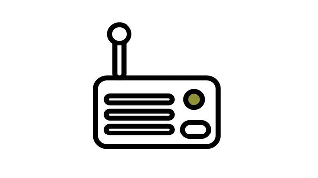 Retro radio icon animation symbolizing classic broadcasting and audio entertainment. Ideal for vintage themes, music programs, and radio station marketing.