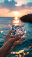 hand holding the sun and a glass of water