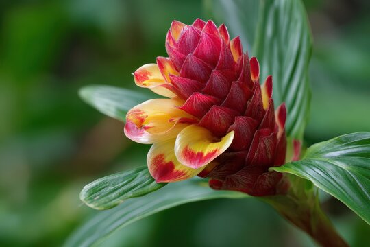 Medicinal Insulin Plant: Fiery Costus Leaves in Vibrant Nature Garden