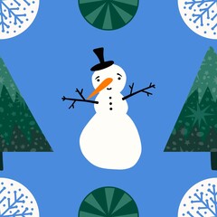 Christmas cartoon ice seamless snowman pattern for wrapping paper and fabrics