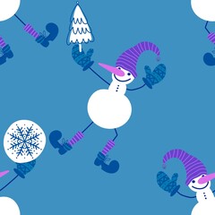 Christmas cartoon ice seamless snowman pattern for wrapping paper and fabrics