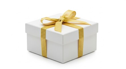 Fototapeta premium White gift box with golden ribbon