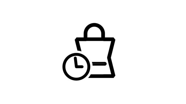 Shopping bag with a clock icon representing express delivery, limited-time offers, and fast retail service. Perfect for e-commerce promotions.
