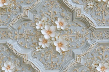 Ornate three dimensional panel features sculpted plaster floral relief ornamentation