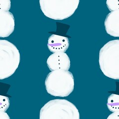 Christmas cartoon ice seamless snowman pattern for wrapping paper and fabrics