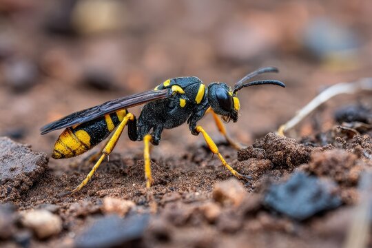 Mud Dauber Wasp: Black and Yellow Nature Beauty of Sceliphron caementarium in Wildlife Habitat