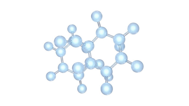 3d model of a bicyclic organic molecule structure, likely decalin or a similar saturated hydrocarbon, rendered with blue spheres on a transparent background