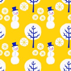 Christmas cartoon ice seamless snowman pattern for wrapping paper and fabrics