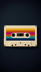 Obraz premium Retro cassette tape with colorful stripes on a dark background, vintage audio technology