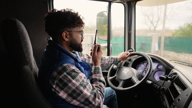 Professional truck driver communicating using a cb radio