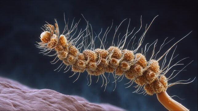 Close-up of Demodex Folliculorum Mite on Human Skin - Isolated View for Medical Insights into Demodicosis and Facial Immunity Loss