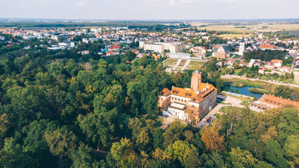 Aerial View of Historic Castle in Uniejow, Poland.