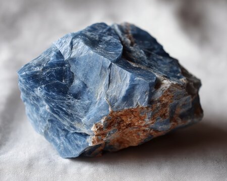 Raw Angelite Stone. Natural Blue Mineral Pebble on White Background