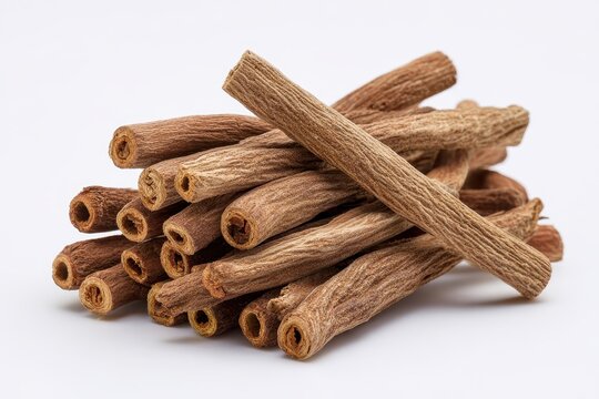 Isolated Dang Shen: Dried Codonopsis Pilosula Herb Sticks on White Background for Culinary Use