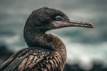 Flightless Cormorant: A Unique Bird of the Galapagos Islands Surrounded by Serene Waters