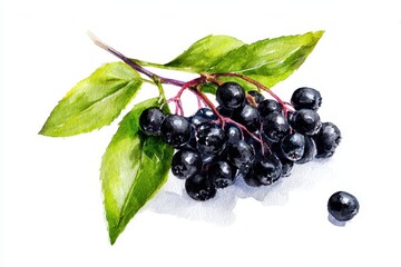 Vivid Elderberry Watercolor Artistry of Black Berries in Natural Isolation
