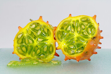 exotic horned cucumber  fruit on a white background
