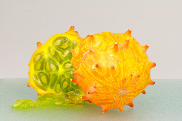 exotic horned cucumber  fruit on a white background